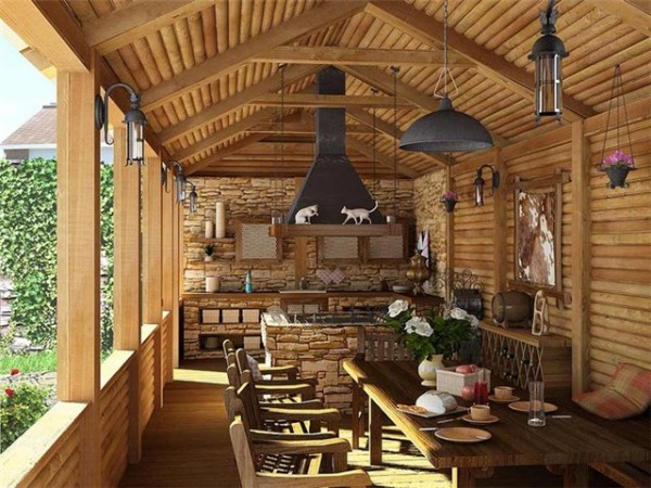 Décoration murale dans la cuisine d'été avec un bloc maison Décoration murale dans la cuisine d'été avec un bloc maison