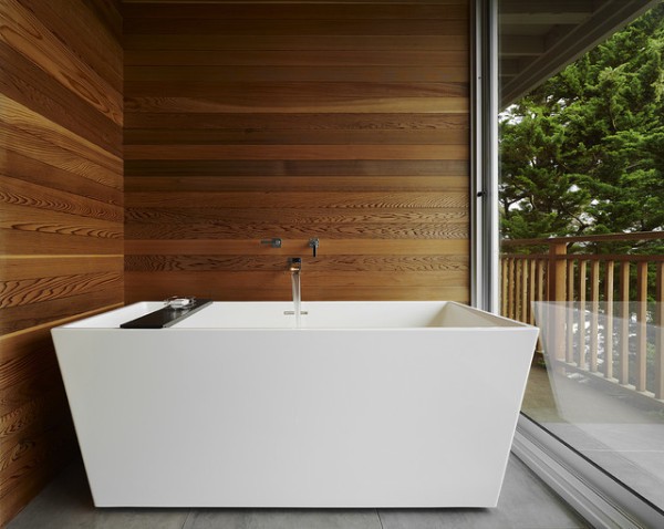 Planches de mélèze dans la salle de bain