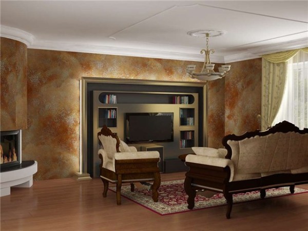 Les murs du salon sont décorés de plâtre décoratif. Les murs du salon sont décorés de plâtre décoratif.