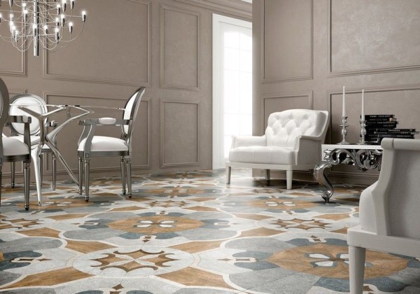 Sol en grès cérame mosaïque dans le salon Sol en grès cérame mosaïque dans le salon