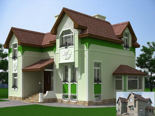 La combinaison de plusieurs types de plâtre décoratif dans la conception de la façade La combinaison de plusieurs types de plâtre décoratif dans la conception de la façade