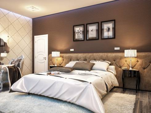 Papier peint combiné à l'intérieur de la chambre marron et crème Papier peint combiné à l'intérieur de la chambre marron et crème