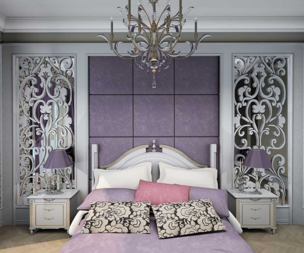 La photo montre une chambre classique en blanc lilas La photo montre une chambre classique en blanc lilas