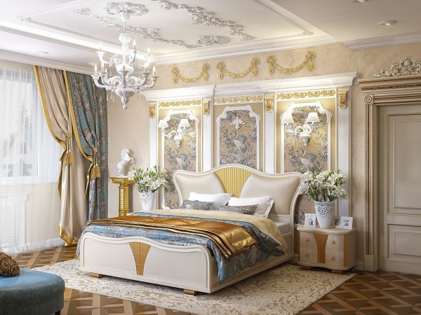 Sur la photo, une combinaison de papier peint pour la chambre en guise d'inserts