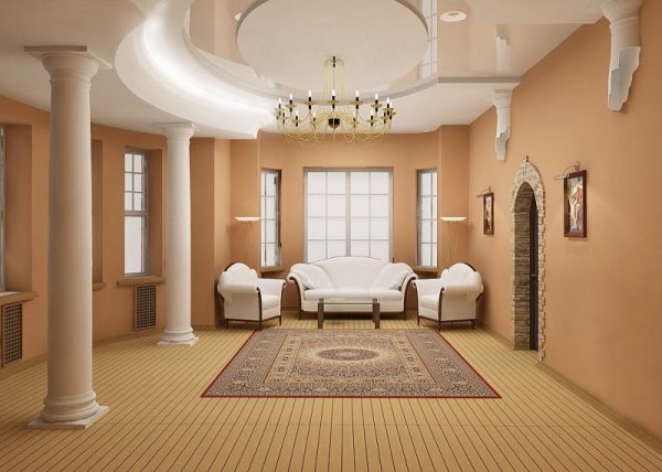 Intérieur avec colonnes rondes plâtrées. Intérieur avec colonnes rondes plâtrées.