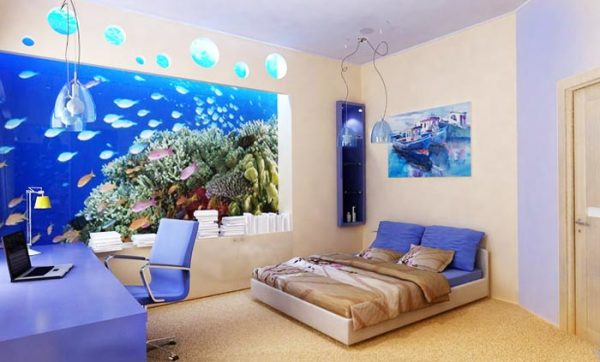 Papier peint aquarium, à l'intérieur d'une chambre d'adolescent Papier peint aquarium, à l'intérieur d'une chambre d'adolescent