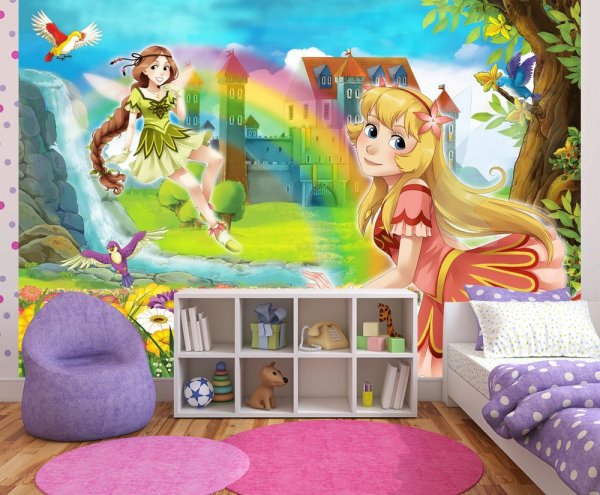 Papiers peints belles filles, fées de dessins animés, à l'intérieur d'une chambre d'enfant Papiers peints belles filles, fées de dessins animés, à l'intérieur d'une chambre d'enfant