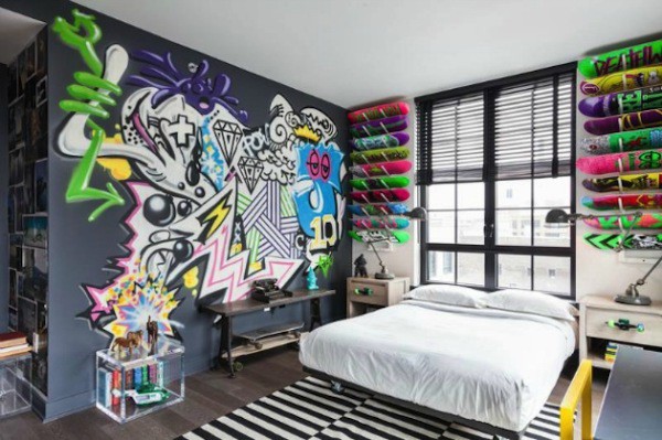Papiers peints avec graffitis à l'intérieur d'une chambre de jeunes Papiers peints avec graffitis à l'intérieur d'une chambre de jeunes