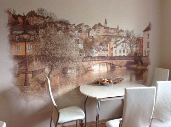 Papier peint avec vue sur la vieille ville dans le coin repas de la cuisine Papier peint avec vue sur la vieille ville dans le coin repas de la cuisine
