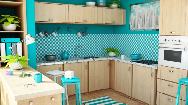 Papier peint bleu pour une cuisine lumineuse Papier peint bleu pour une cuisine lumineuse