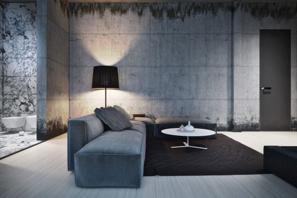 Variante de design à la mode: plâtrer les murs «pour le béton» Variante de design à la mode: plâtrer les murs «pour le béton»
