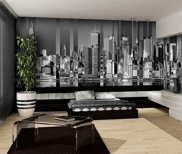 Photo murale en noir et blanc New York à l'intérieur d'une chambre moderne Photo murale en noir et blanc New York à l'intérieur d'une chambre moderne