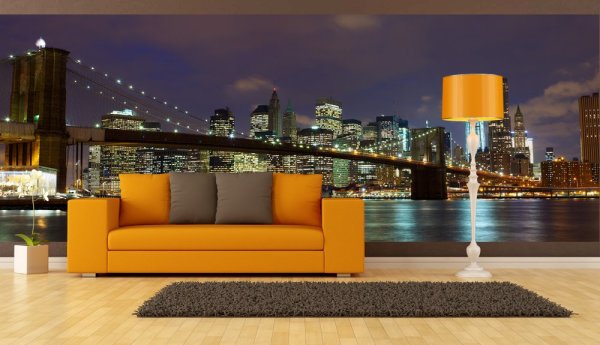 Sur la photo, une fresque de New York à l'intérieur du salon Sur la photo, une fresque de New York à l'intérieur du salon