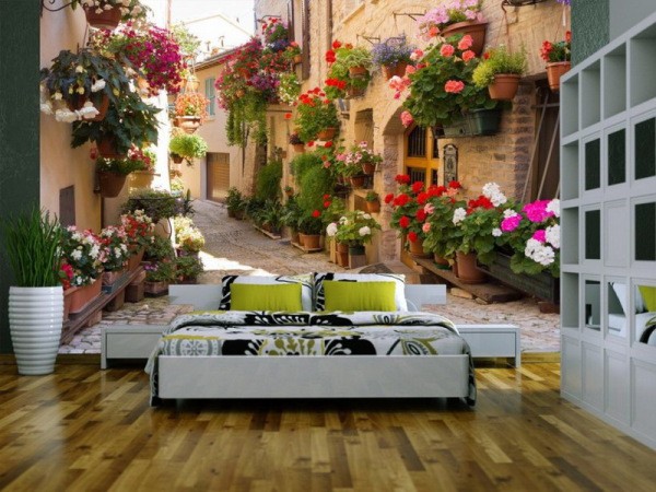 Papiers peints avec jardin de rue coloré à l'intérieur de la chambre Papiers peints avec jardin de rue coloré à l'intérieur de la chambre
