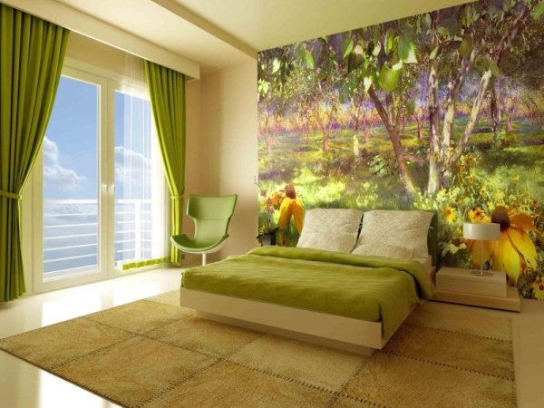 Une fresque murale à l'image du jardin d'été, apportera de la chaleur à l'intérieur de la chambre Une fresque murale à l'image du jardin d'été, apportera de la chaleur à l'intérieur de la chambre