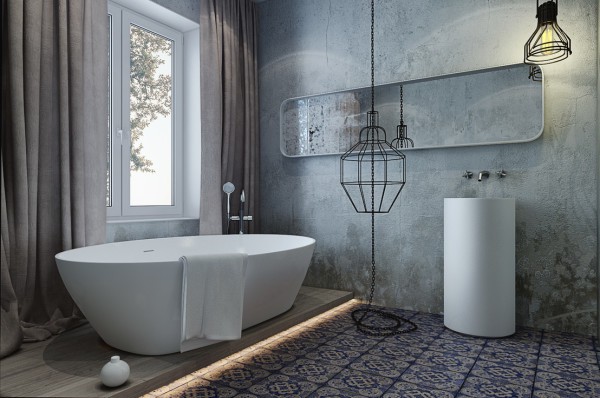 Salle de bain de style loft avec stuc en béton Salle de bain de style loft avec stuc en béton