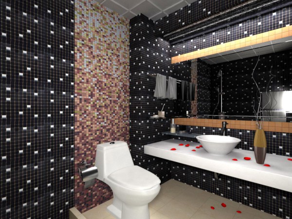 Le design original des toilettes, créé à l'aide de panneaux en plastique imitant les carreaux de mosaïque Le design original des toilettes, créé à l'aide de panneaux en plastique imitant les carreaux de mosaïque