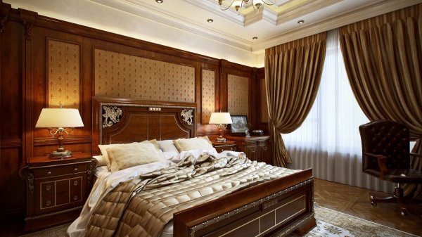 Panneaux MDF dans un intérieur de chambre luxueux Panneaux MDF dans un intérieur de chambre luxueux