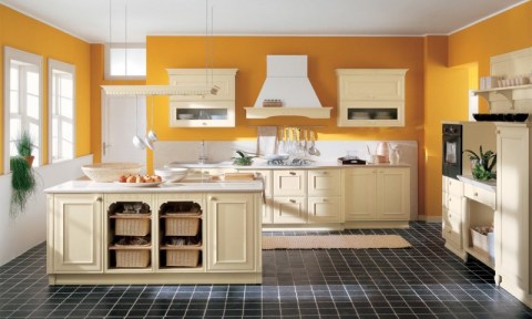 Des tons chauds de murs pour une grande cuisine Des tons chauds de murs pour une grande cuisine