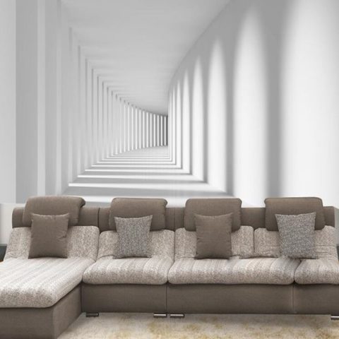 Une galerie s'étendant au loin sur la fresque agrandit l'espace du salon Une galerie s'étendant au loin sur la fresque agrandit l'espace du salon