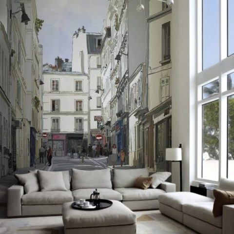 Paysage urbain sur le papier peint photo dans le salon Paysage urbain sur le papier peint photo dans le salon