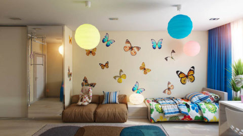 Papier peint pour enfants avec des papillons lumineux Papier peint pour enfants avec des papillons lumineux