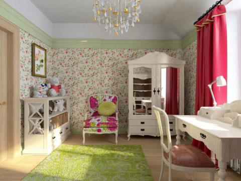 Papier peint papier duplex - style Provence pour la chambre d'une jeune femme Papier peint papier duplex - style Provence pour la chambre d'une jeune femme