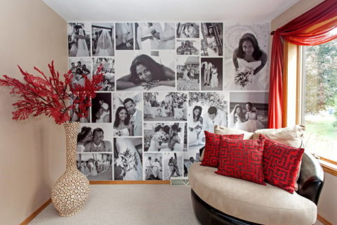Collage de photos de mariage pour décorer le mur de la chambre des jeunes mariés Collage de photos de mariage pour décorer le mur de la chambre des jeunes mariés